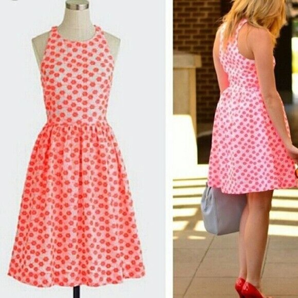 J.CREW Sz 00 Neon Pink Embroidered Floral Racerback Dress Sleeveless Fit & Flare - Picture 2 of 10